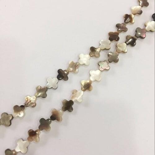 10mm 1strand-38pcs Round Four-leaf Clover 100% Black Seashell Natural Shell Bead Strand Jewelry Loose Beads