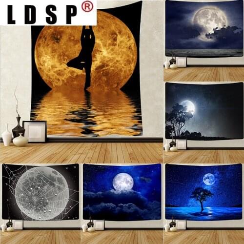 LDSP Moon Tapestry Wall Hanging Landscape Blue Sky Psychedelic Tapestries Background Wall Cloth Carpet Mat Bed Cover Home Decor