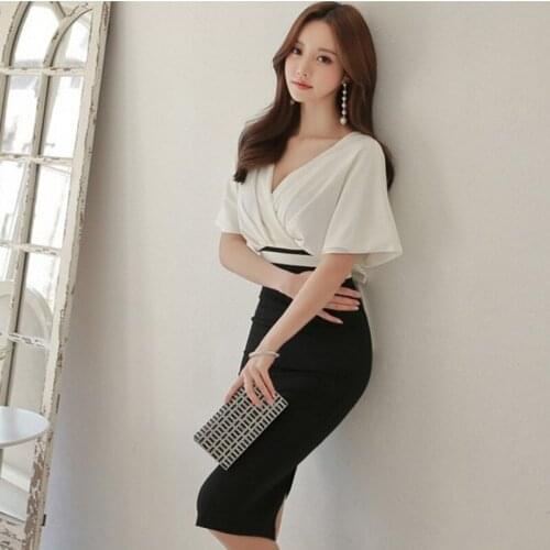 Summer Dresses Vneck Lantern Sleeve Womens Dress Elegant Sexy Party Black Bodycon Bandage Slim Vintage Wrap Midi Korean Dress