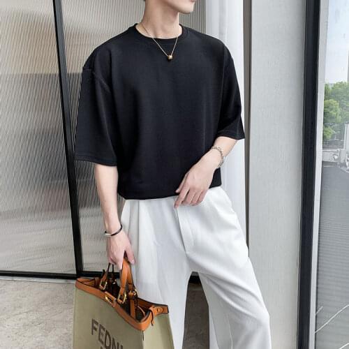 Summer Short-sleeved T-shirt Mens Fashion Gray Black White Casual T Shirt Men Streetwear Korean Loose O-neck Tshirt Mens M-XL