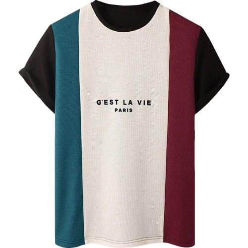 56# Color Block Letters Summer Fashion Mens T-shirt Printed Short Sleeved Shirt With Casual 2021 Streetwear Футболка Оверсайз