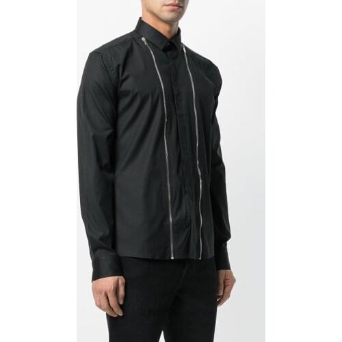 Large mens shirts Original design stitching mens shirt black slim zipper mens jacket