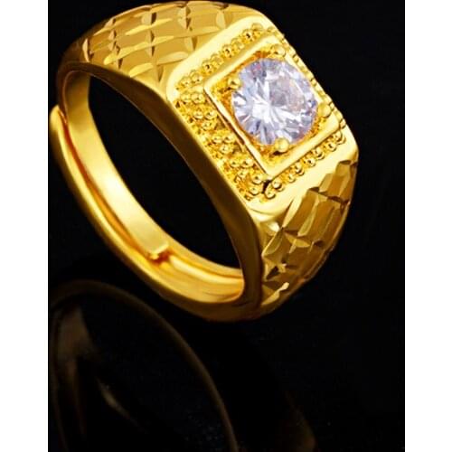 Vietnam Sand gold Diamond Ring For Men 24k Yellow Gold AAA Zircon Gemstone Finger Ring Wedding Birthday Fine Jewelry Gifts