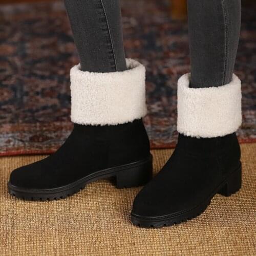 2021 New Snow Boots Women Winter Shoes Warm Cotton Shoes Cold Winter Wool Ankle Boots Ladies Low Heeled Boots Plus Size 34-43