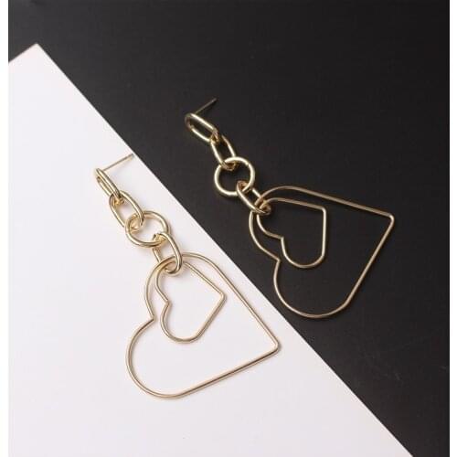 New Fashion Double Big Heart Long Chain Drop Earring Hollow Geometry Statement Earrings For Women Simple Jewelry Accessory Gift