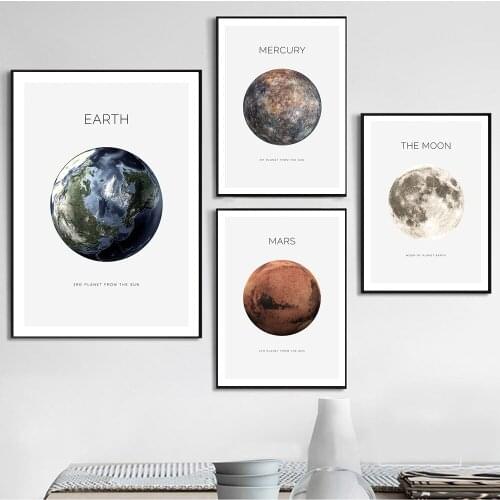 Planet Earth Landscape Canvas Poster Nordic Mercury Moon Wall Art Print Painting Decor Picture For Study Room Simple Decor