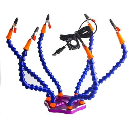 Soldering Iron Helping Holder Third Hand 6 Flexible Arms Soldering Station Welding Tool Set with USB Fan