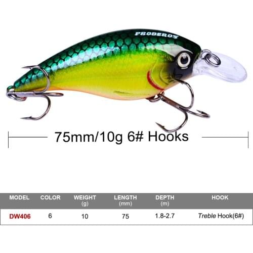 PROBEROS Summer Fishing Lure 3"-7.6cm CrankBait Fishing Bait 10g Hard Lure Artificial Wobbler with 6# Hook Fishing Tackle Trout