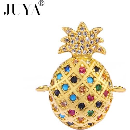 Supplies For Jewelry Wholesale 5pcs / 10 pcs High Quality Copper Metal Inlaid Multi-color Zircon Pineapple Connectors Pendant
