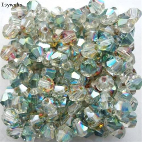 Isywaka Sale Shining green 100pcs 4mm Bicone Austria Crystal Beads charm Glass Beads Loose Spacer Bead for DIY Jewelry Making