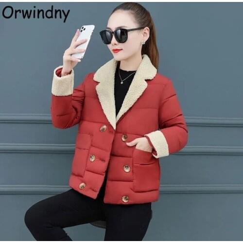 Orwindny Lambswool Warm Winter Coat Women Fashion Short Parkas Female Solid Long Sleeve Padded Clothing Outerwear