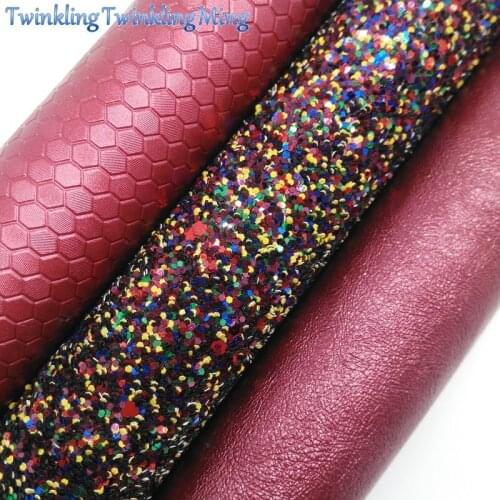 WINE Glitter Fabric, Honeycomb Faux Leather Fabric, Synthetic Leather Sheets For Bows A4 8"x11" Twinkling Ming XM219