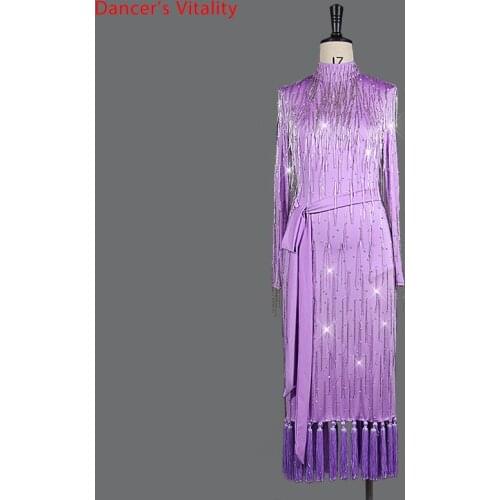 Latin Dance Professional Performance Costume Adult Child High-End Dress New Competition Beaded Rhinestone Skirt Custom