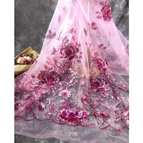 Luxury Pink Rose Lace Fabric, Sequined Rose Tulle Fabric For Party Dress, Girl Dress, Veil, Baby Dress, Dance Costume