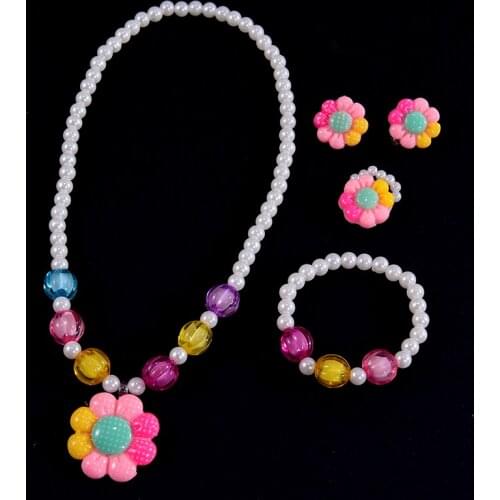 UDDEIN Pearl Candy Color Flower African Necklace Bracelet Earring Ring Sets Fashion Beads Collar Wholesale Cute Cartoons Jewelry