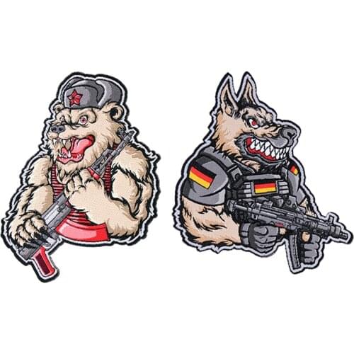 Animal Embroidery Military Patch Russian Red Star Hairy Bear German Flag Shepherd Dog Tactics Outdoor Vest For Clothing Bag Gift