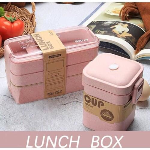 Japanese 3 Layer Lunch Box For Kids Healthy Material Wheat Straw Bento Boxes Microwave Dinnerware Food Storage Container Foodbox