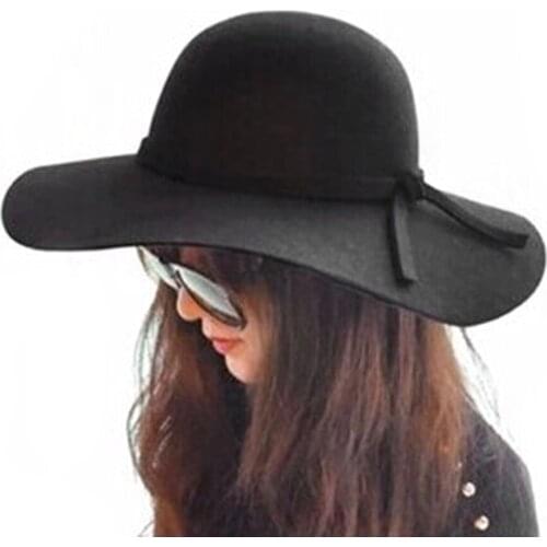 England Style Women Big Wide Brim Felt Beach Cap Sunshade Hat Outdoor Beach Cap Hot Sale DROPSHIPPING
