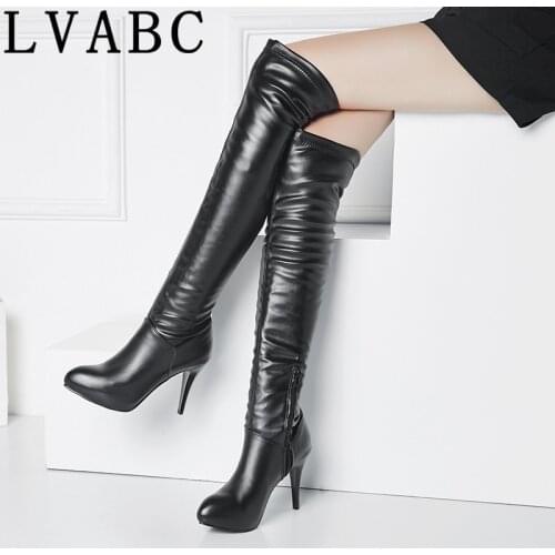 2018 Brand New Large Size 32-45 Women Boots Sexy Thin High Heels Slip On Woman Shoes Long Boots For Party Dancing Colors: White