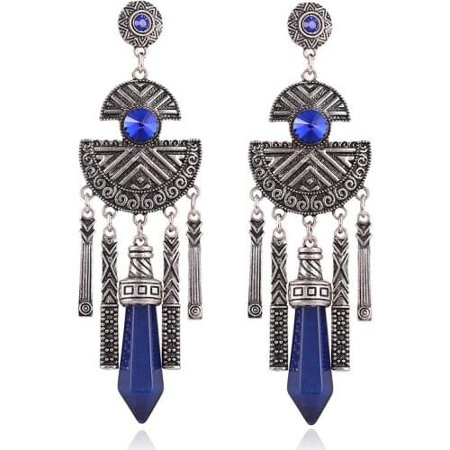 Fashion Retro Tibetan Silver Big Long Dangle Earring Tassel Hanging Luxury Party Vintage Red Drop Earrings Stone For Women