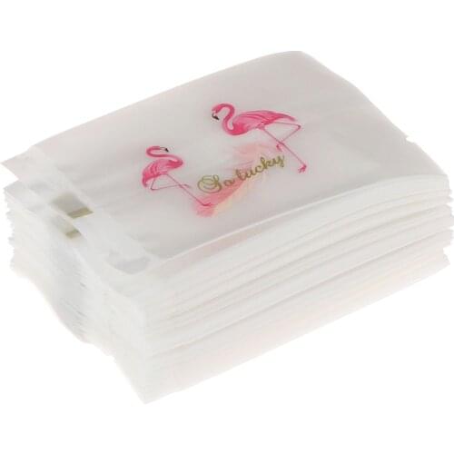 100pcs Small Gift Creative Flamingo Candy Nougat Package Bags Sealing Bags Plastic Cookie Bag 5.5*8.5cm