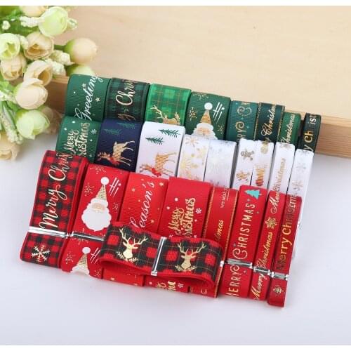 5 Yards/lot Christmas Ribbon Printed Grosgrain 10,15,25mm Ribbons for Gift Box Wrapping Wedding Decoration Bows DIY Accessories
