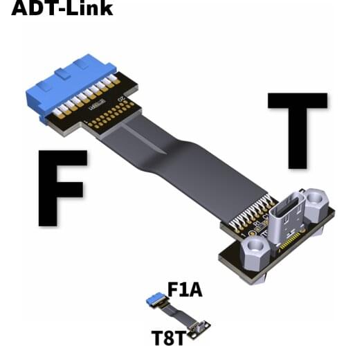 ADT-Link Internal USB 3.0 Internal 19Pin/20Pin to USB 3.1 type-C Flat Cable USB C For USB Device Extension Up to USB3.0 5G/bps