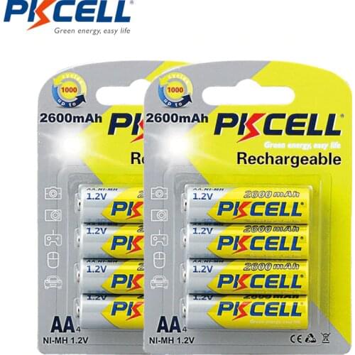 8Pcs/2Pack PKCELL 1.2v AA 2300mAh-2600mAh Ni-MH aa 2A Rechargeable Battery Batteries For Flashlight toys remote control