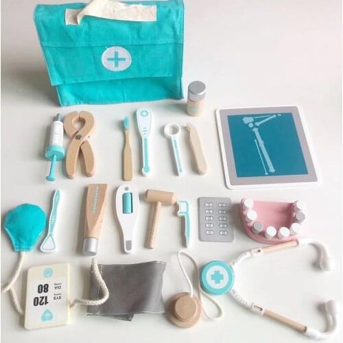 Kids Wooden Doctor Toy Children Simulation Family Doctor Nurse Medical Kit Pretend Play Medicine Accessorie Game Makeup Set