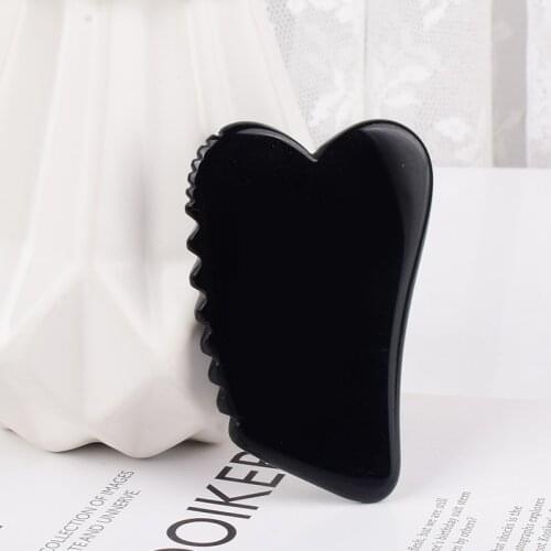 Black Obsidian Gua Sha Tool Face Care Slimming Scraper Board Sawtooth Head Massage Natural Stone Facial-Lifting Neck Beauty