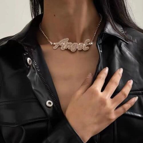 JIJIAWNEHUA New Trend Sparkling Rhinestone Alloy womens Letter Necklace Dinner Party Fashion Statement Jewelry Accessories