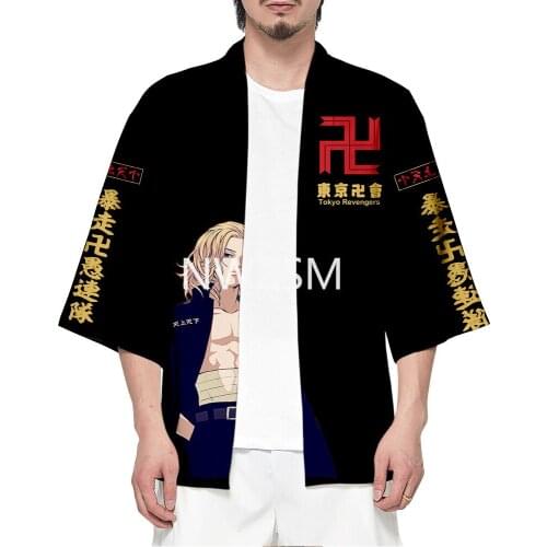 Tokyo Revengers Cosplay Cloak Anime Black White Top for Summer Hanagaki Takemichi Ken Ryuguji Haori Kimono Tee Men Short-sleeve