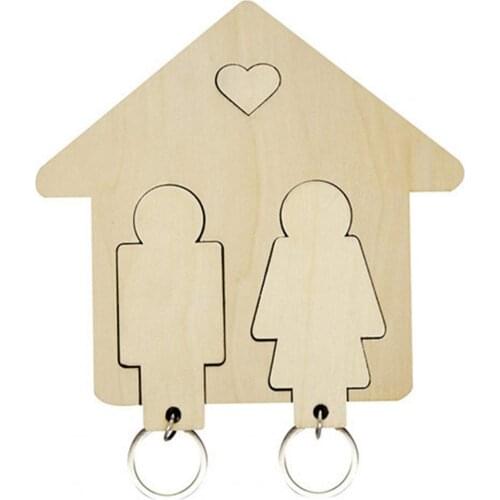 Creative Wooden Couple Keyring Holder Wall Key Pendant Stand DIY Hanging Car keychain Party Birthday Jewelry Gift