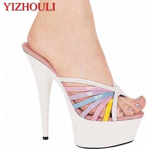 6 inches in summer Round head stilettos, fashionable feet in sexy shoes, 15 cm heel high womens sandals