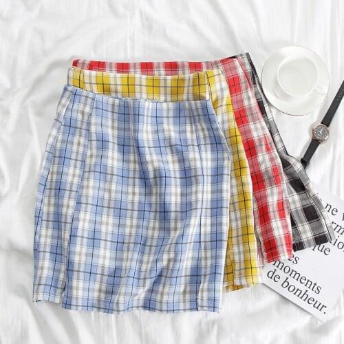 Hot 2020 Summer Skirt Plaid Sexy Purple Korea Split Details Harajuku Clothes Skirts Womens Mini Skirt Preppy Style In Check