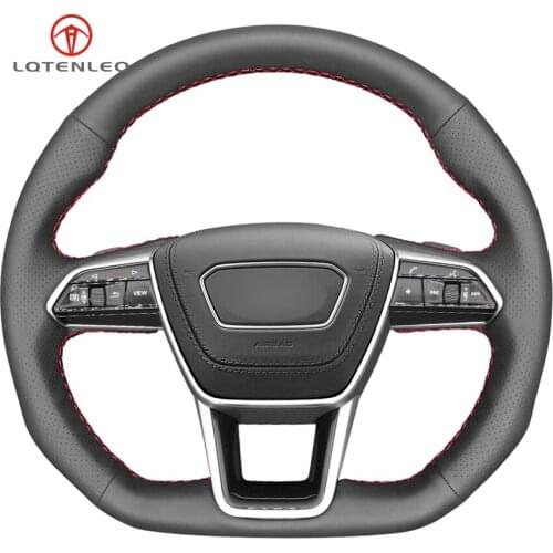 LQTENLEO Black Artificial Leather Car Steering Wheel Cover For Audi A6 2018-2019 A7 2018-2019 S6 (C8) Saloon 2019 S7 (K8) 2019