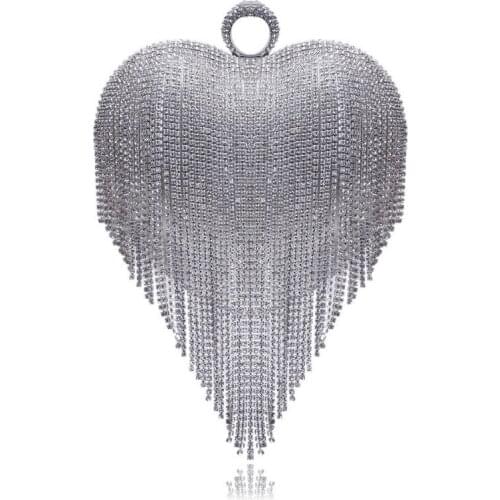 Small Women Clutch Tassel Crystal Evening Bags With Handle Diamonds Finger Ring Beaded Wedding Handbags Wedding purse YM1106