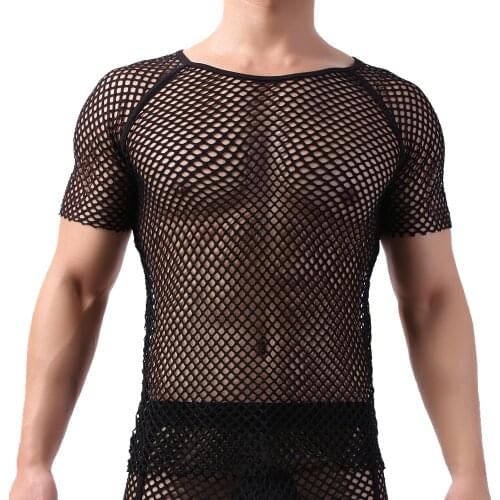 Men Undershirts Sexy Mesh T-shirts Breathable Short Sleeve Undershirt Sexy Men Underwear Transparent Muscle Shirts Gay Tank Tops