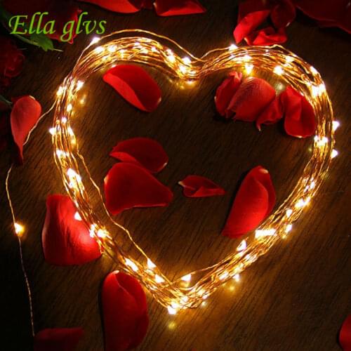 Copper Led Christmas Strings Lights CR2032 Button Battery Operated 2M 20 Micro LED String Lights For Party Wedding Decoration