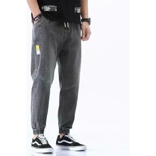 Fashion Style Scratched Bleached Hole Jeans Men Elastic Waist Casual Harem Pants Male Korean Trendy Denim Trousers