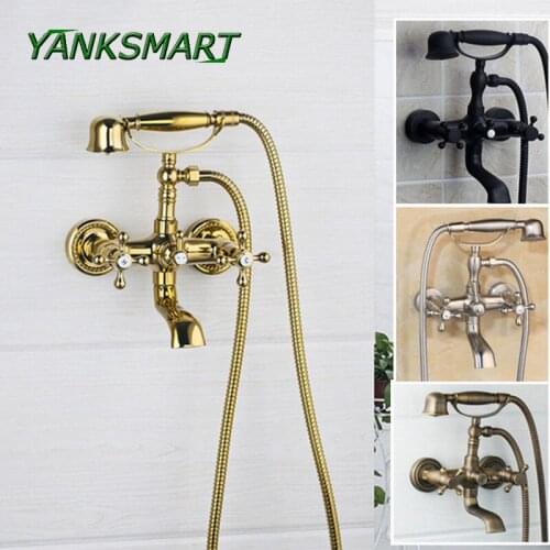 YANKSMRT Wall Mounted Bath Faucet with Hand Classic Shower Faucet Tap Bathroom Bathtub Mixer Hot and Cold Water Dual Control