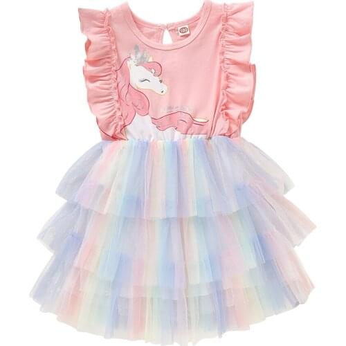 2021 New Girl Dress Unicorn Party Cartoon Dresses For Girls Clothing Kids Princess Dress For Kids Cartoon Dress