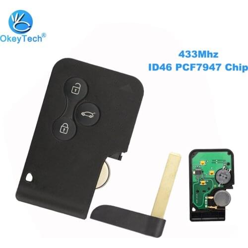 OkeyTech 3 Button 433mhz ID46 PCF7947 Chip with Insert Blade Remote Control Smart Key Card for Renault Megane Scenic 2003-2008