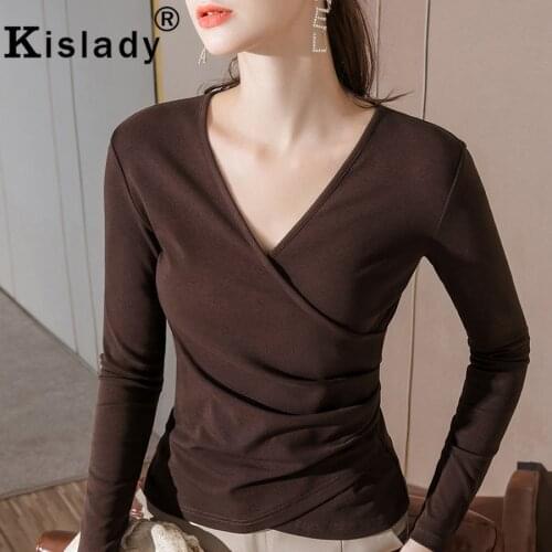 Autumn Winter V-Neck Long Sleeve Gothic Tops Women Shirt Sexy Patchwork OL Plus Size Shirts Korean Vintage Harajuku Clothes