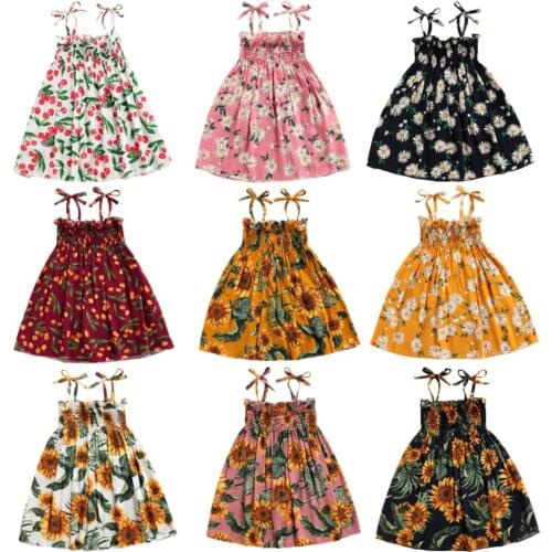 1-7 Years Baby Girls Sleeveless Flower Print Dresses Clothes Kids Summer Princess Dress Children Party Pageant Dress Outfit