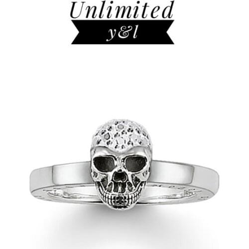 Skull Open Rings Punk Style Rebel Skeleton Silver Fashion Jewelry White Cubic Zirconia Accessories for Men and Women Gifts