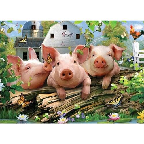 Full Square Drill Diy Animals Three Small Pigs Embroidery Diamond Painting Cross Stitch Rhinestone Mosaic Home Decor FC594