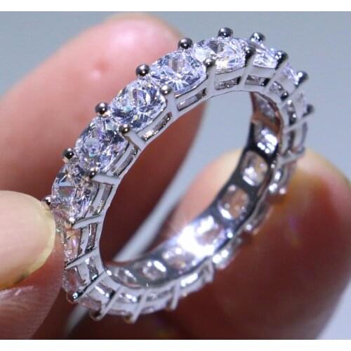 Stunning Luxury Jewelry 925 Sterling Silver Cushion Shaoe 5A Cubic Zirconia Circle Eternity Women Wedding Band Ring Gift