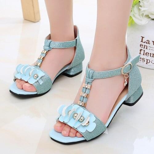 Children Beach Shoes Gladiator Sandal Kid Princess Summer High Heels Shoes Girl Roman Fashion Flower Sandals 2021 3-12 Years