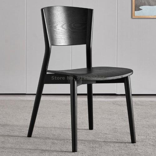 Nordic solid wood dining chair modern minimalist stool home casual black chair backrest light luxury Italian new dining table